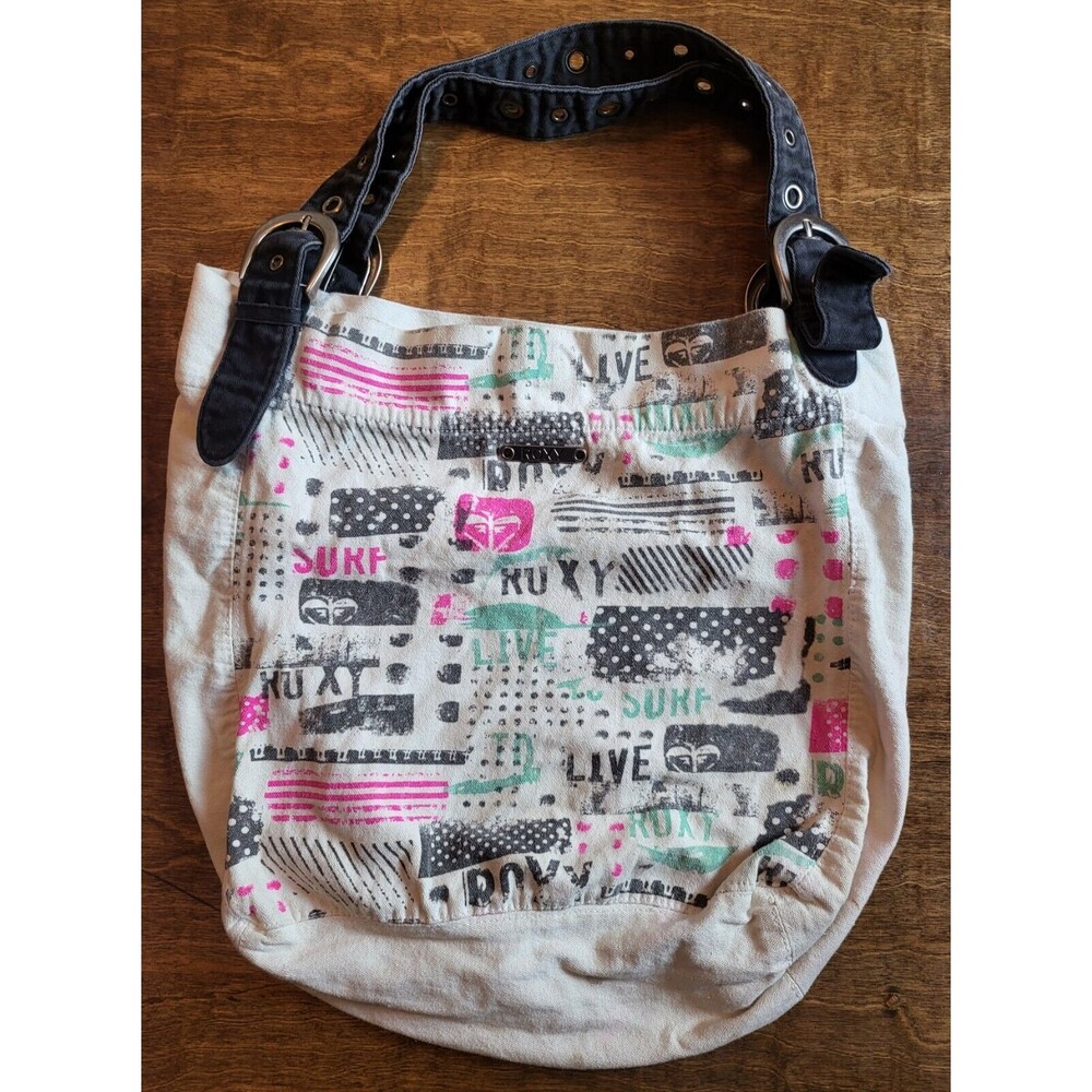 ROXY  Multi/White Graphic Beach Adjustable Strap Buckle Tote Shoulder Bag